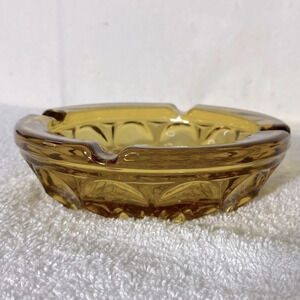 Vintage Anchor Hocking Fairfield Round Amber Glass Ashtray Trinket  Dish
